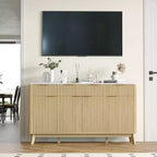 Madia Credenza con Fianchi Scanalati, 3 Cassetti e Ripiani Regolabili, Mobile TV Moderno Largo 150 cm per Soggiorno