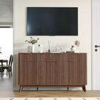 Madia Credenza con Fianchi Scanalati, 3 Cassetti e Ripiani Regolabili, Mobile TV Moderno Largo 150 cm per Soggiorno