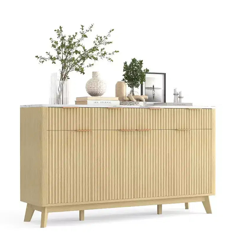 Madia Credenza con Fianchi Scanalati, 3 Cassetti e Ripiani Regolabili, Mobile TV Moderno Largo 150 cm per Soggiorno