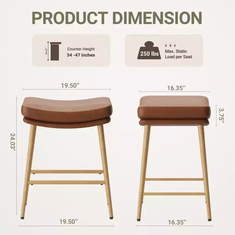 Sgabelli da bar in pelle ad altezza bancone con gambe in metallo, marroni