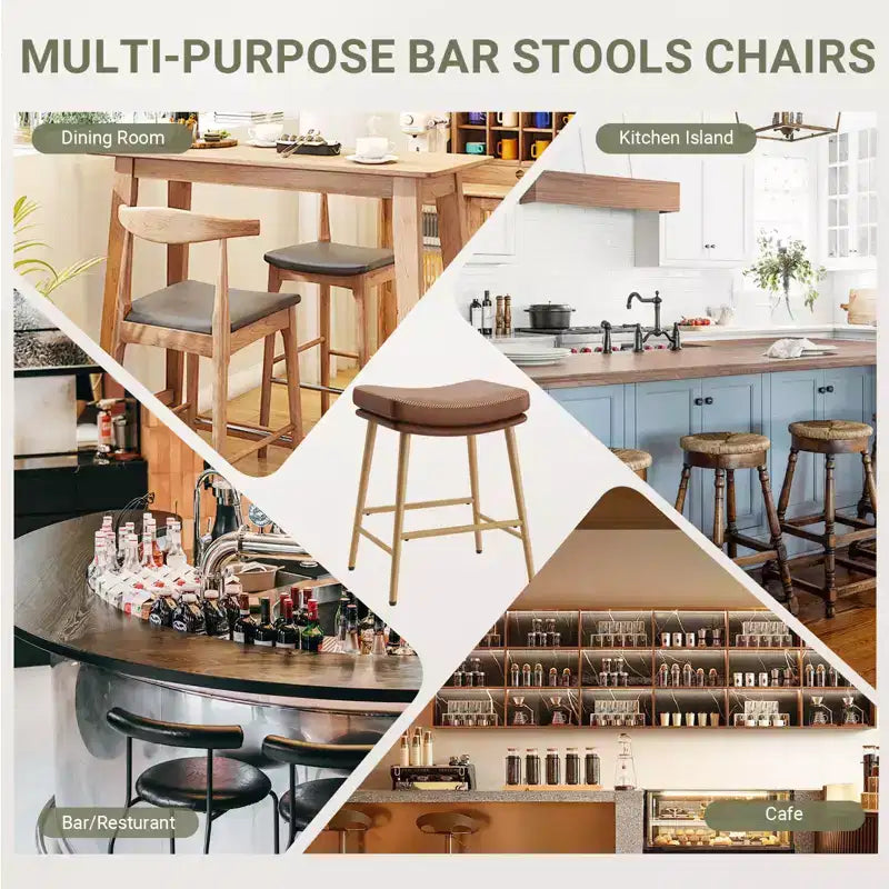 Sgabelli da bar in pelle ad altezza bancone con gambe in metallo, marroni