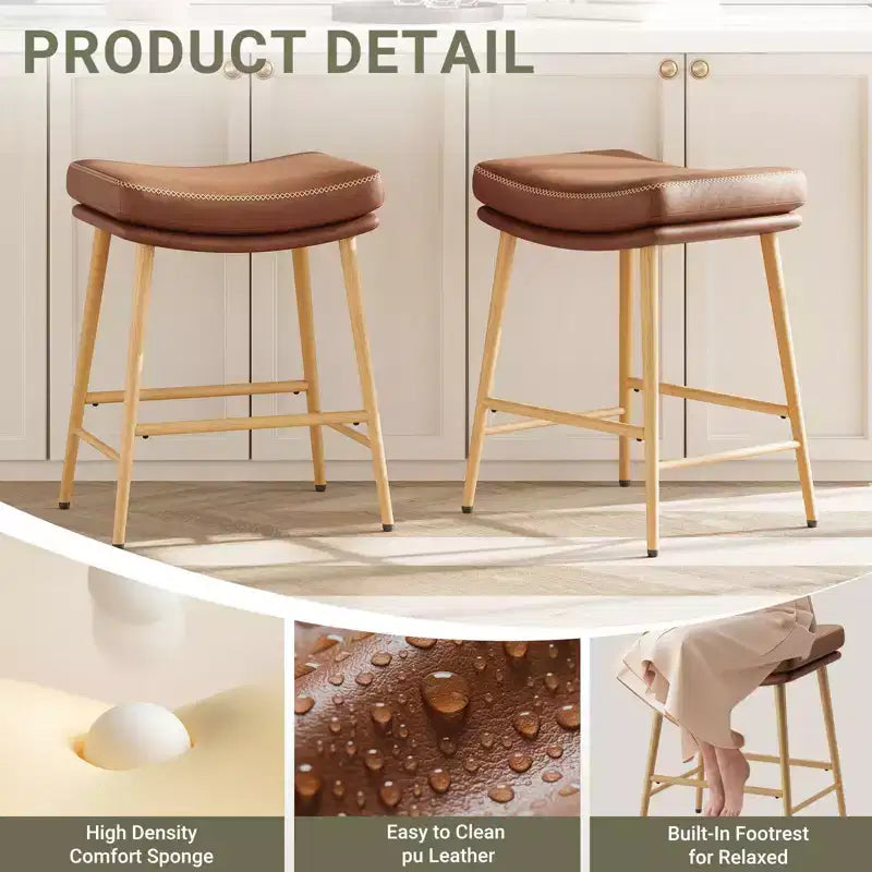 Sgabelli da bar in pelle ad altezza bancone con gambe in metallo, marroni