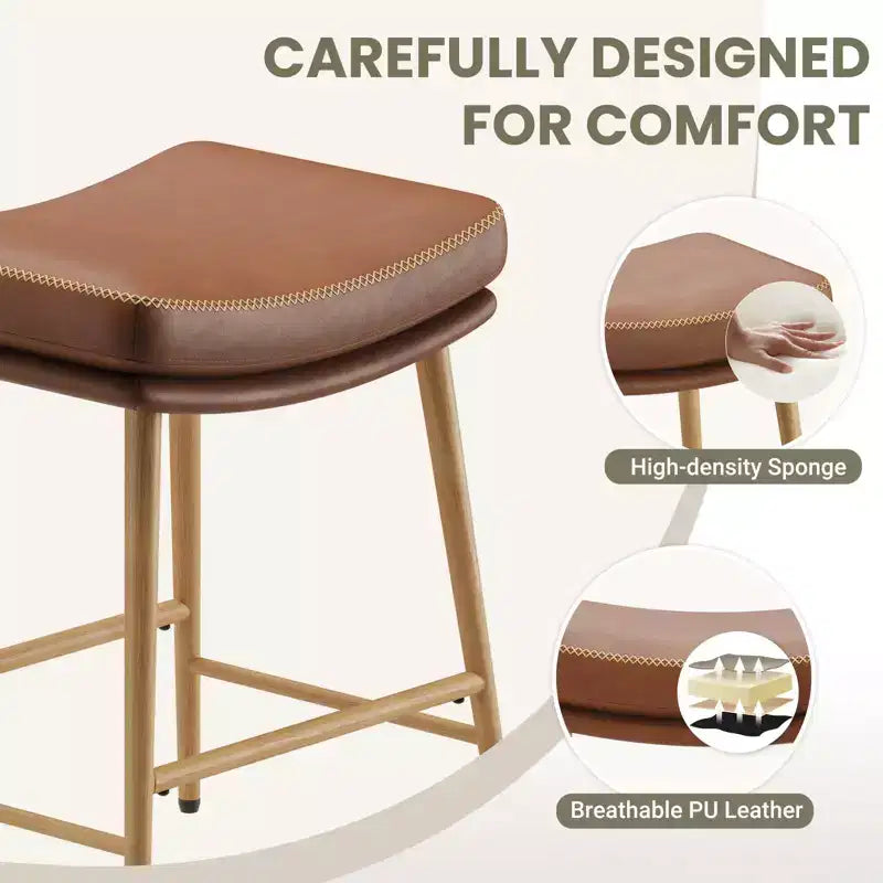 Sgabelli da bar in pelle ad altezza bancone con gambe in metallo, marroni