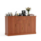 Credenza a Buffet da 147 cm, Mobile Bar per Caffè con Scanalature e 2 Cassetti, Tavolino per Media in Legno, Credenza d'Appoggio per Soggiorno, Cucina, Noce
