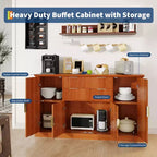 Credenza a Buffet da 147 cm, Mobile Bar per Caffè con Scanalature e 2 Cassetti, Tavolino per Media in Legno, Credenza d'Appoggio per Soggiorno, Cucina, Noce