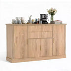 Credenza a Buffet da 147 cm, Mobile Bar per Caffè con Scanalature e 2 Cassetti, Tavolino per Media in Legno, Credenza d'Appoggio per Soggiorno, Cucina, Noce