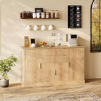 Credenza a Buffet da 147 cm, Mobile Bar per Caffè con Scanalature e 2 Cassetti, Tavolino per Media in Legno, Credenza d'Appoggio per Soggiorno, Cucina, Noce