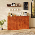 Credenza a Buffet da 147 cm, Mobile Bar per Caffè con Scanalature e 2 Cassetti, Tavolino per Media in Legno, Credenza d'Appoggio per Soggiorno, Cucina, Noce
