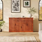 Mobile buffet contenitore scanalato da 58" con cassetti e ante, credenza moderna in stile rustico con ripiano regolabile e maniglie dorate per sala da pranzo e soggiorno