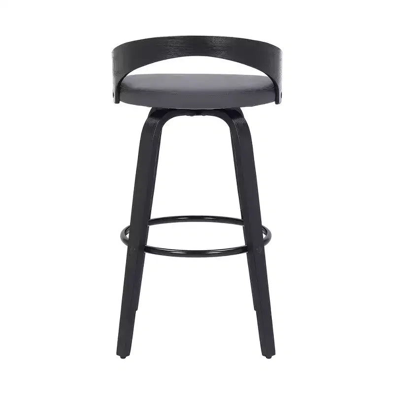 HomeRoots 26 Gray And Black Faux Leather And Iron Swivel Low Back Counter Height Bar Chair
