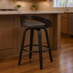 Sgabello da bar da 26" con schienale basso girevole in similpelle grigia e nera e ferro, altezza bancone
