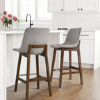 Sgabelli da Bar Mid-Century Modern con Schienale, Sedie Alte Imbottite da 71 cm con Gambe in Legno Massello