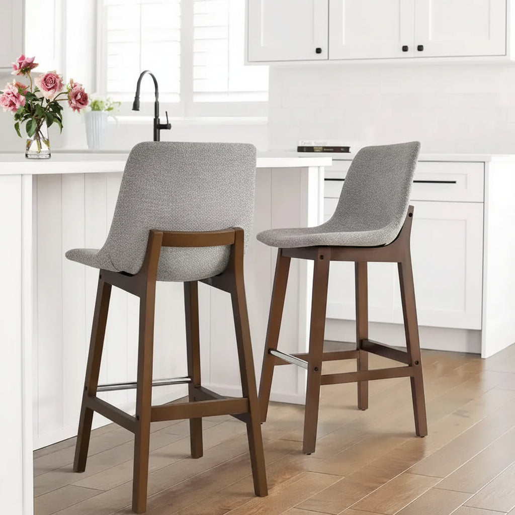 Sgabelli da Bar Mid-Century Modern con Schienale, Sedie Alte Imbottite da 71 cm con Gambe in Legno Massello