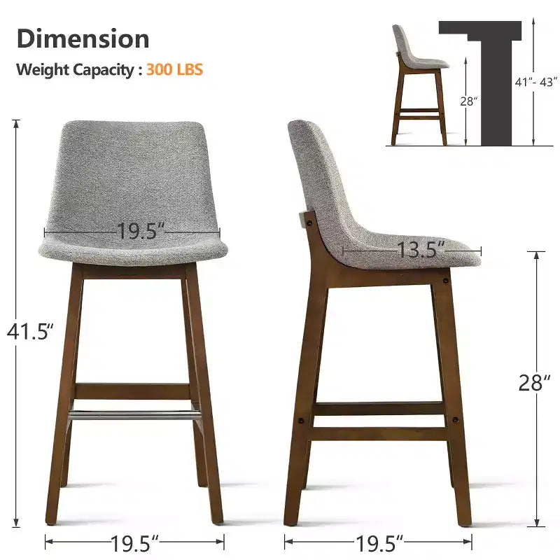 Sgabelli da Bar Mid-Century Modern con Schienale, Sedie Alte Imbottite da 71 cm con Gambe in Legno Massello