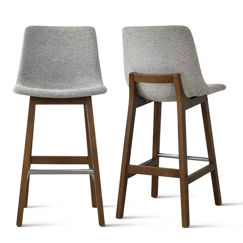 Sgabelli da Bar Mid-Century Modern con Schienale, Sedie Alte Imbottite da 71 cm con Gambe in Legno Massello