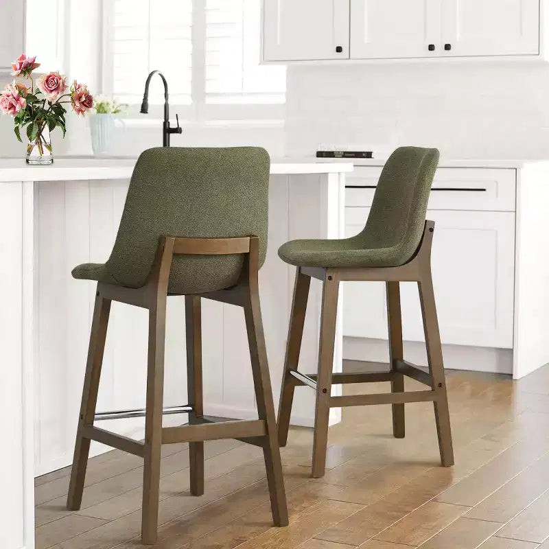 Sgabelli da Bar Mid-Century Modern con Schienale, Sedie Alte Imbottite da 71 cm con Gambe in Legno Massello