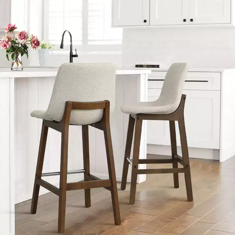 Sgabelli da Bar Mid-Century Modern con Schienale, Sedie Alte Imbottite da 71 cm con Gambe in Legno Massello