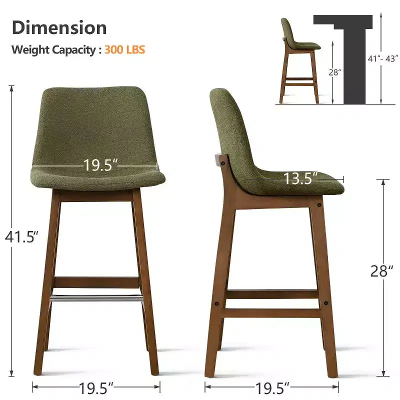 Sgabelli da Bar Mid-Century Modern con Schienale, Sedie Alte Imbottite da 71 cm con Gambe in Legno Massello