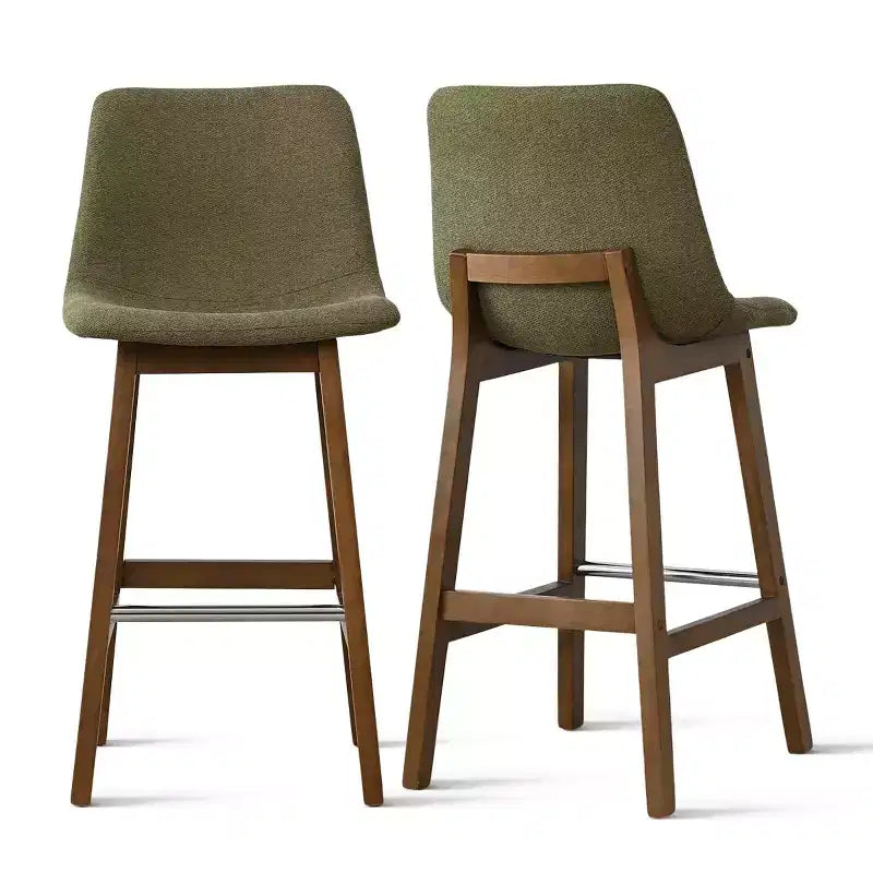 Sgabelli da Bar Mid-Century Modern con Schienale, Sedie Alte Imbottite da 71 cm con Gambe in Legno Massello