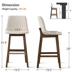 Sgabelli da Bar Mid-Century Modern con Schienale, Sedie Alte Imbottite da 71 cm con Gambe in Legno Massello