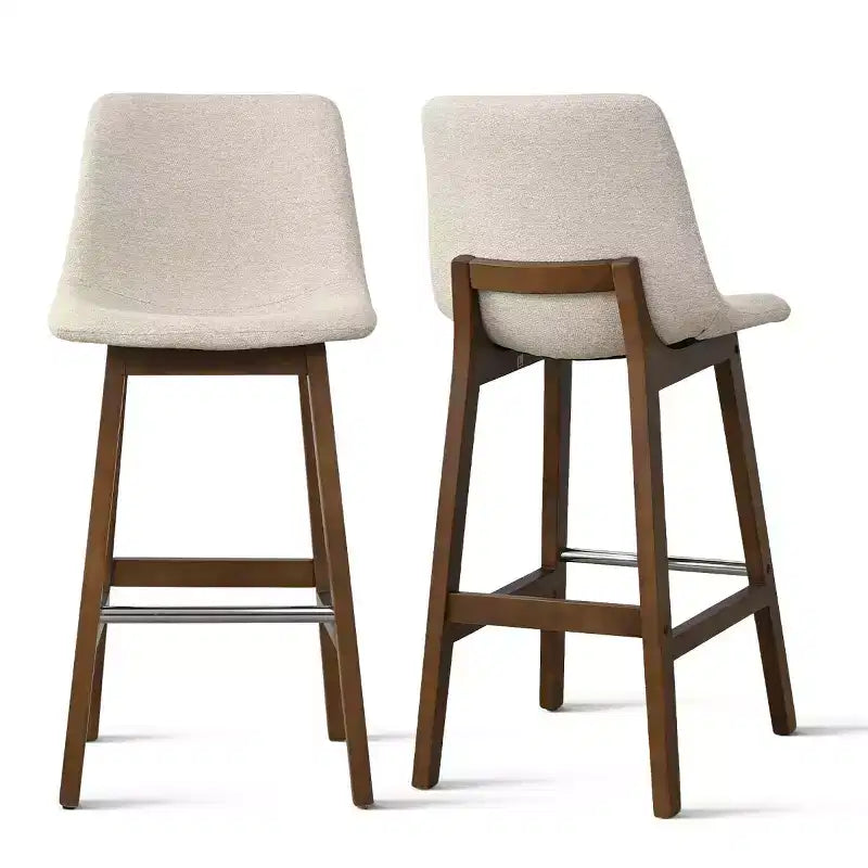 Sgabelli da Bar Mid-Century Modern con Schienale, Sedie Alte Imbottite da 71 cm con Gambe in Legno Massello