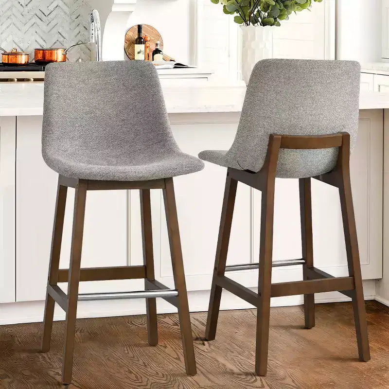 Sgabelli da Bar Mid-Century Modern con Schienale, Sedie Alte Imbottite da 71 cm con Gambe in Legno Massello