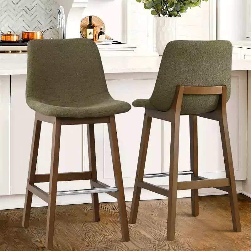 Sgabelli da Bar Mid-Century Modern con Schienale, Sedie Alte Imbottite da 71 cm con Gambe in Legno Massello