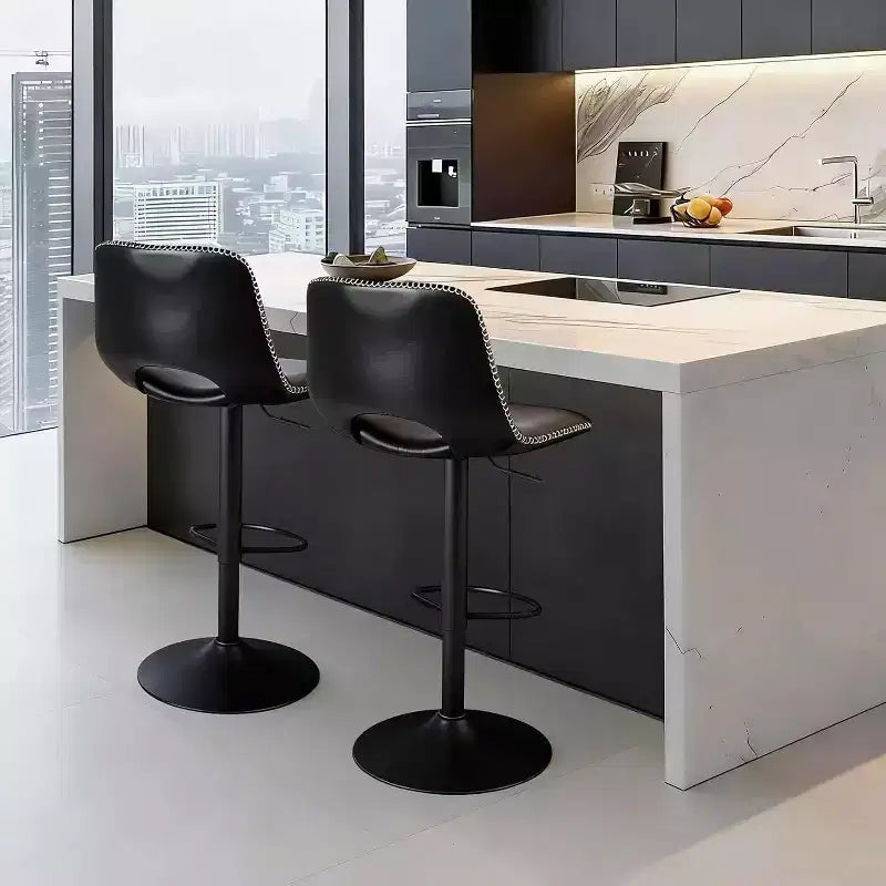 Set of 2 Adjustable Bar Stools, Heavy Duty Counter Height Stools with Gas Lift for Kitchen Island Dining Room, Black