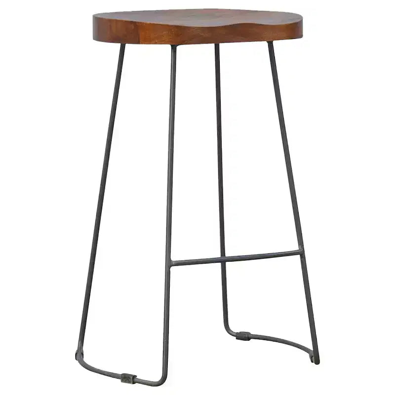 HomeRoots 30 Brown and Black Solid Wood and Iron Bar Height Bar Chair