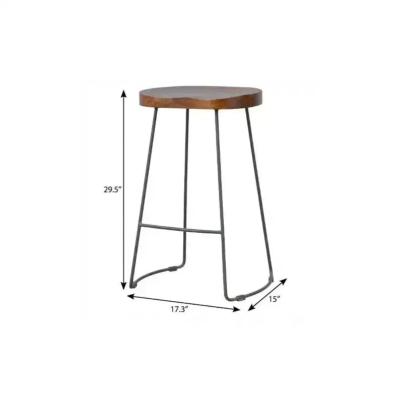 Sedia da bar da 30" marrone e nera in legno massello e ferro, altezza bar