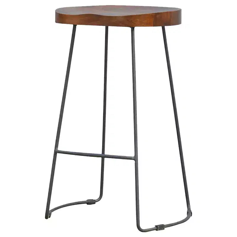Sedia da bar da 30" marrone e nera in legno massello e ferro, altezza bar
