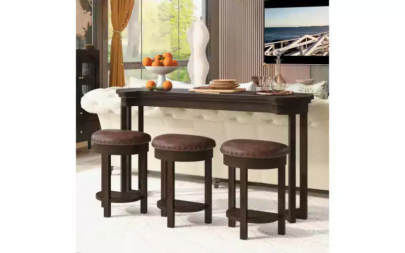 Tavolo da bar con 3 sgabelli rivestiti in PU, tavolo da pranzo altezza bancone, set colazione salvaspazio per cucina, sala da pranzo, espresso