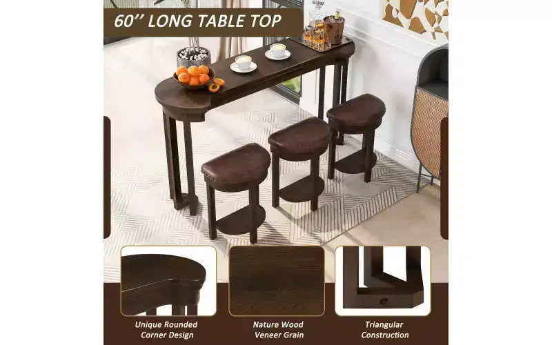 Tavolo da bar con 3 sgabelli rivestiti in PU, tavolo da pranzo altezza bancone, set colazione salvaspazio per cucina, sala da pranzo, espresso