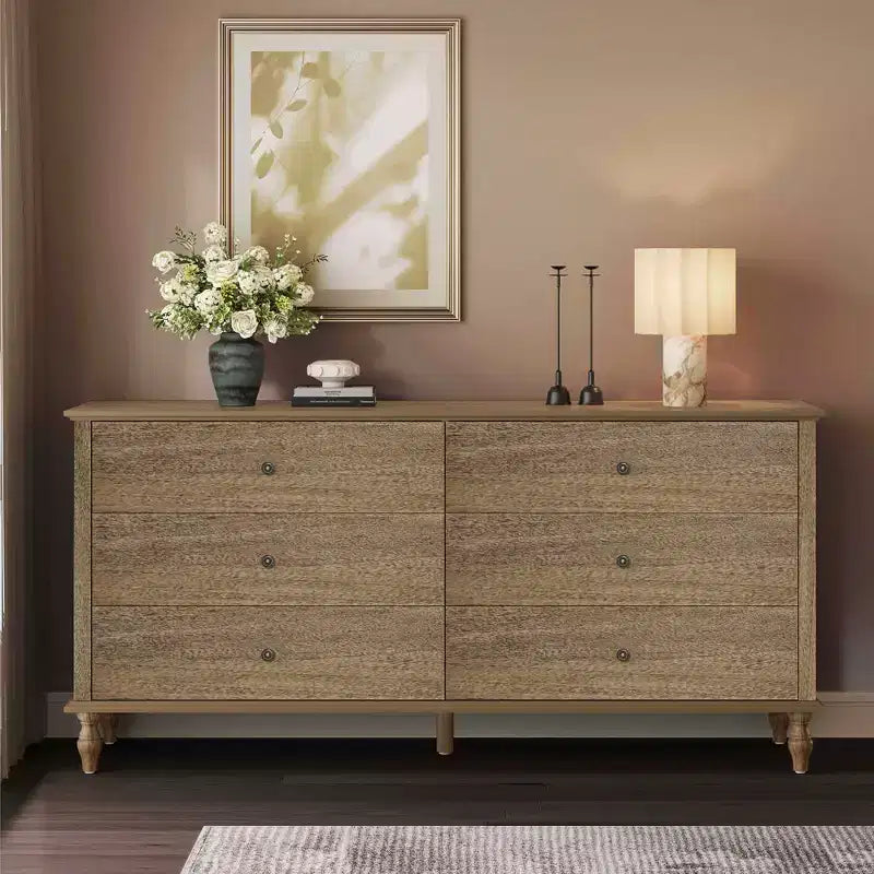 Bashir Modern - Armadio in legno da 63" con 6 cassetti e maniglie in metallo color rame