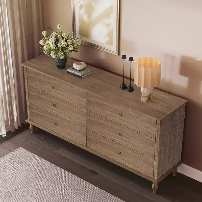 Bashir Modern - Armadio in legno da 63" con 6 cassetti e maniglie in metallo color rame