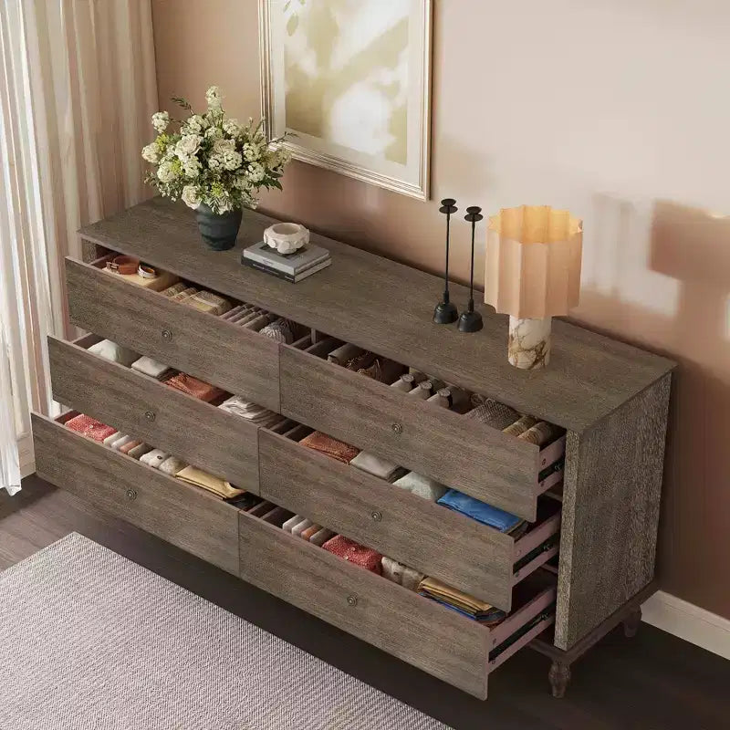 Bashir Modern - Armadio in legno da 63" con 6 cassetti e maniglie in metallo color rame