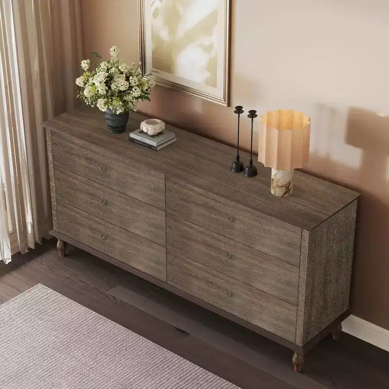 Bashir Modern - Armadio in legno da 63" con 6 cassetti e maniglie in metallo color rame