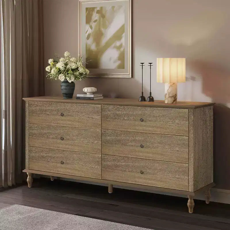 Bashir Modern - Armadio in legno da 63" con 6 cassetti e maniglie in metallo color rame