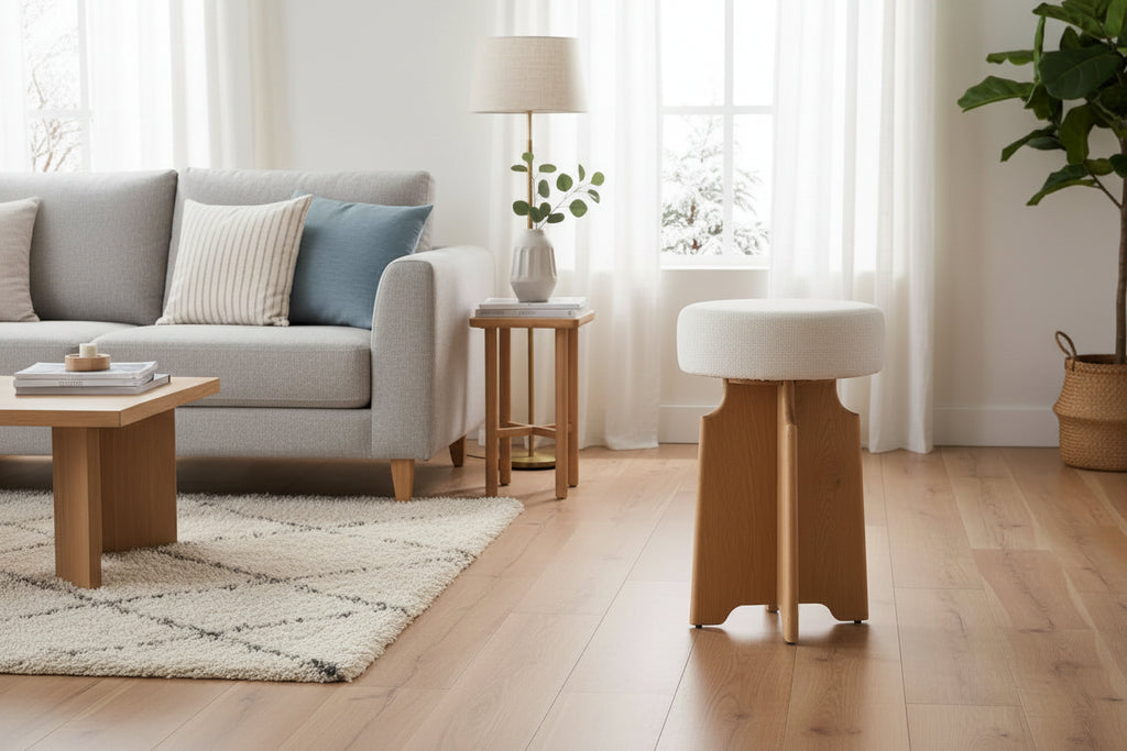 Meridian Furniture Jasper Cream Boucle Fabric Stool