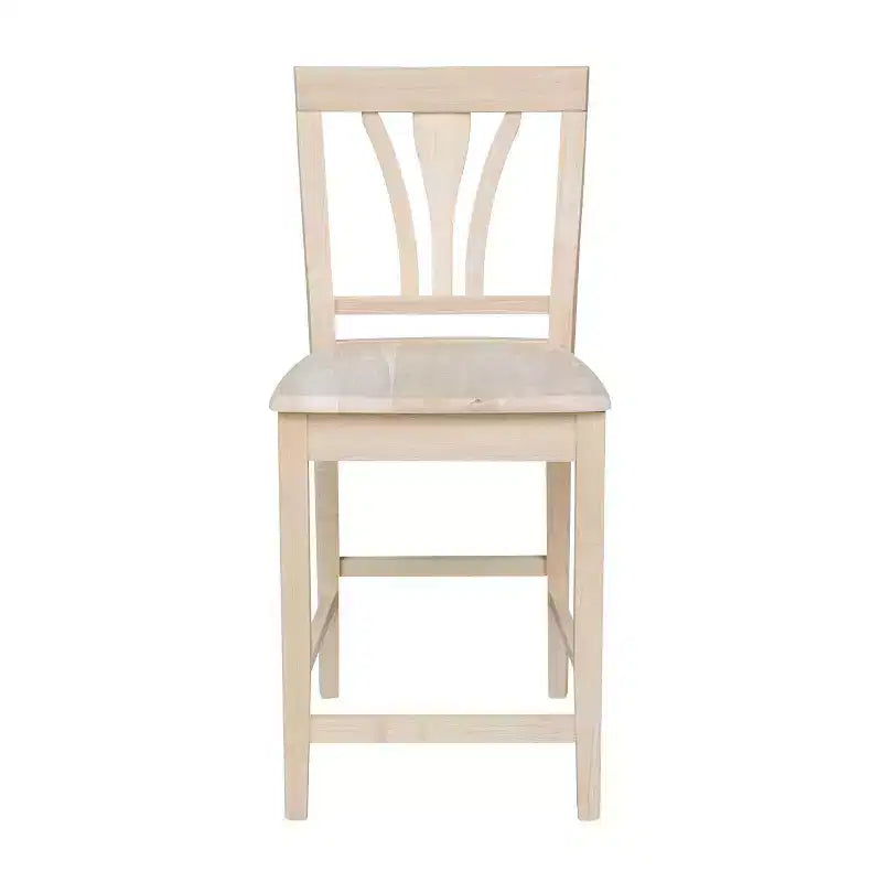 Sgabello da bar "Fanback" da 24" ad altezza bancone non rifinito: Legno di para massiccio, design senza braccioli, capacità 250 libbre