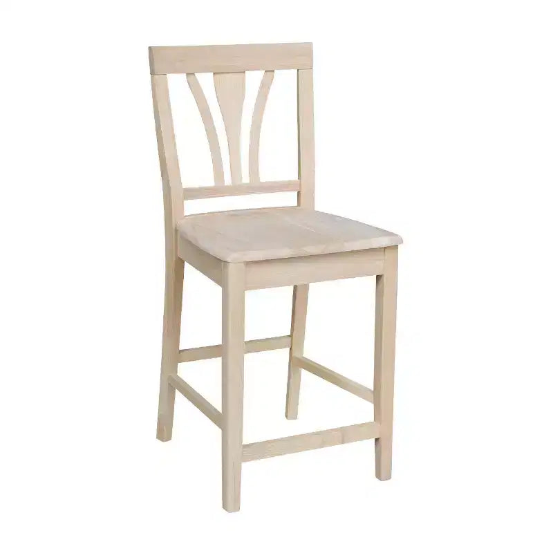 Sgabello da bar "Fanback" da 24" ad altezza bancone non rifinito: Legno di para massiccio, design senza braccioli, capacità 250 libbre