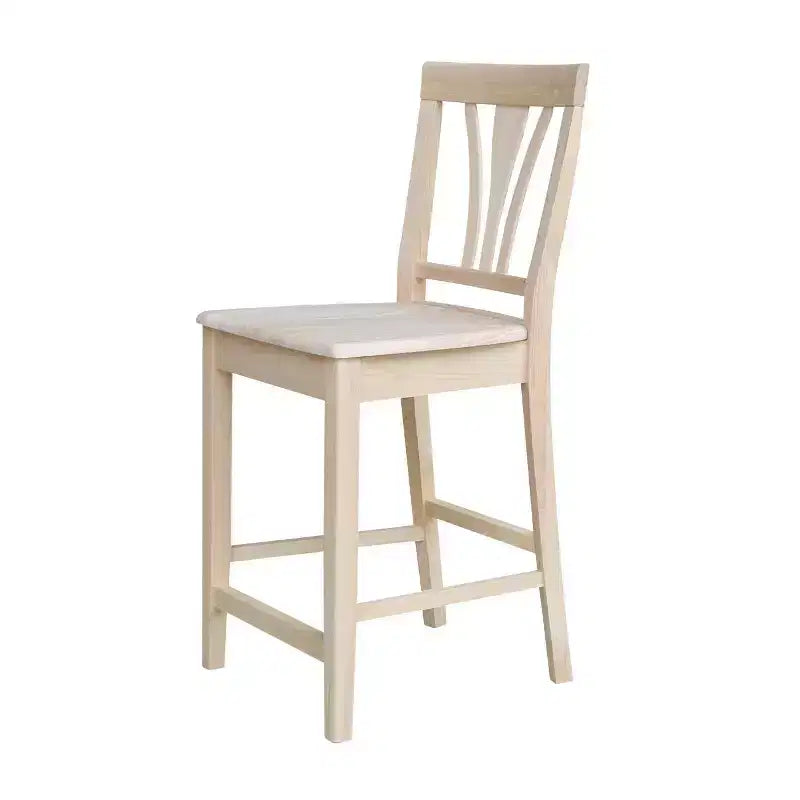 Sgabello da bar "Fanback" da 24" ad altezza bancone non rifinito: Legno di para massiccio, design senza braccioli, capacità 250 libbre