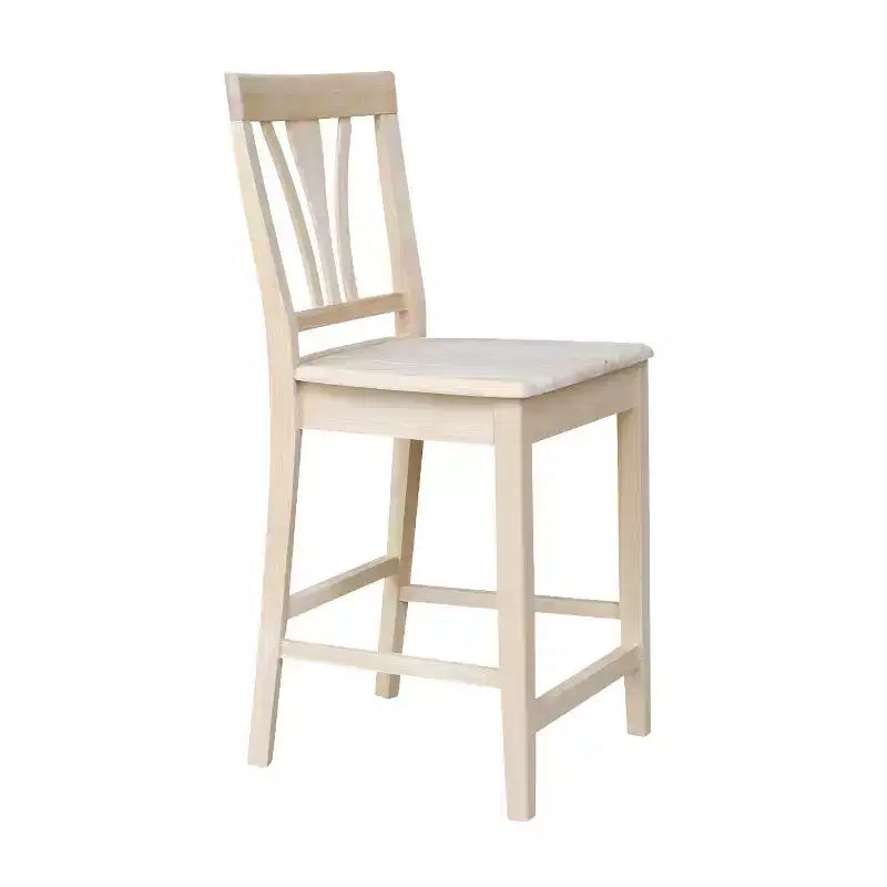 Sgabello da bar "Fanback" da 24" ad altezza bancone non rifinito: Legno di para massiccio, design senza braccioli, capacità 250 libbre