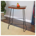Sgabelli da Bar Altezza Bancone Portia Saddle Seat da 24" Metallo/Castagno: Legno di Mango, Pulizia a Secco, Senza Schienale