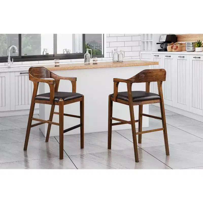 Sgabello fisso Rasmus: 29", similpelle, legno ecologico, altezza fissa