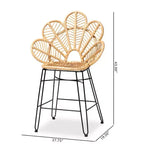 Sgabello da Bar Garan in Rattan e Metallo, Altezza Bancone, Naturale/Nero: Stile Bohemien, Altezza Seduta 62,2 cm