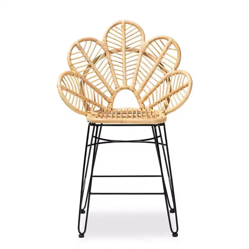 Sgabello da Bar Garan in Rattan e Metallo, Altezza Bancone, Naturale/Nero: Stile Bohemien, Altezza Seduta 62,2 cm