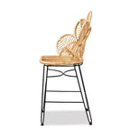 Sgabello da Bar Garan in Rattan e Metallo, Altezza Bancone, Naturale/Nero: Stile Bohemien, Altezza Seduta 62,2 cm