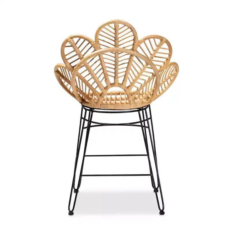 Sgabello da Bar Garan in Rattan e Metallo, Altezza Bancone, Naturale/Nero: Stile Bohemien, Altezza Seduta 62,2 cm