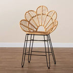 Sgabello da Bar Garan in Rattan e Metallo, Altezza Bancone, Naturale/Nero: Stile Bohemien, Altezza Seduta 62,2 cm